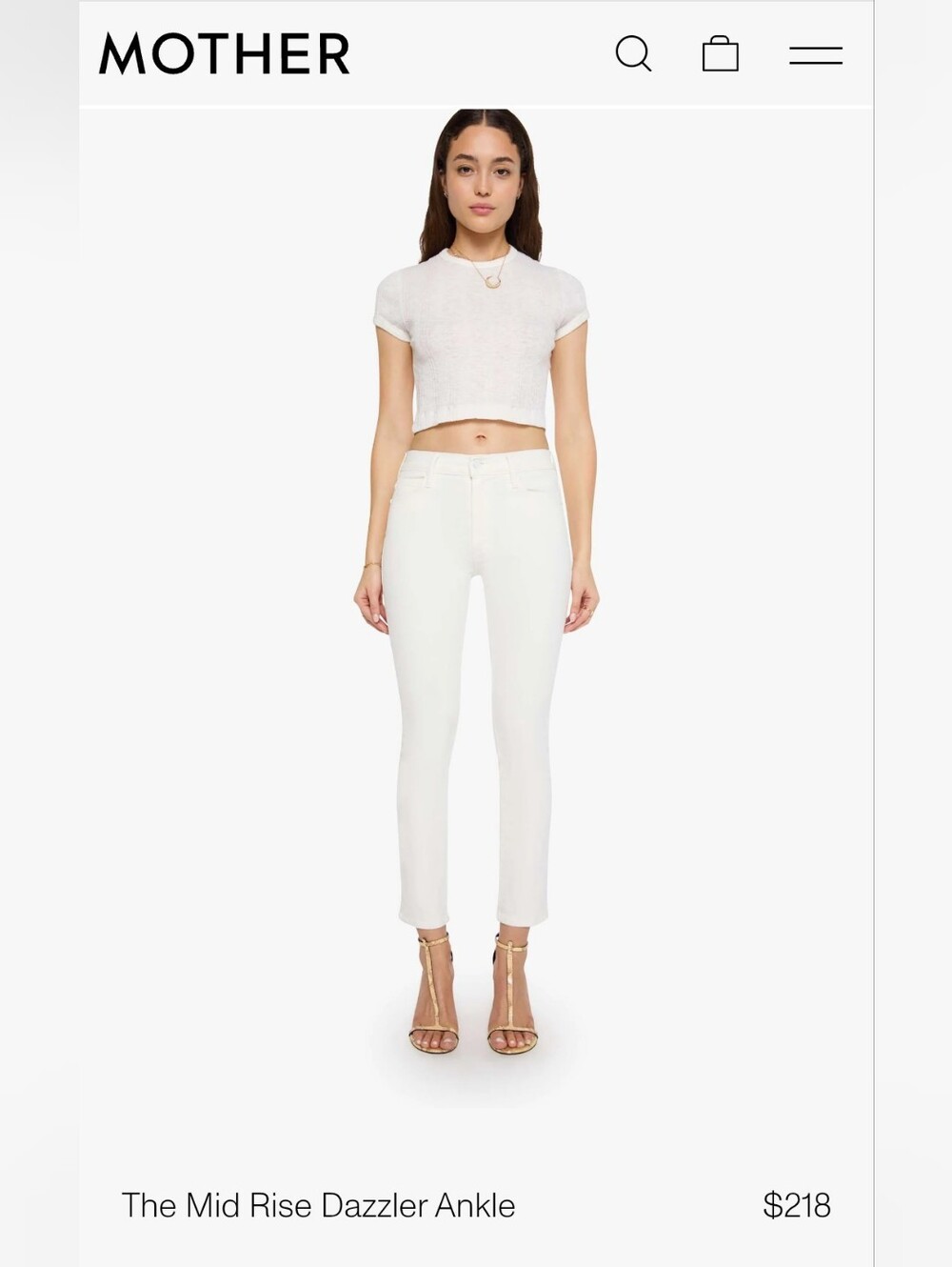MOTHER Mid Rise Dazzler Ankle Jeans — White